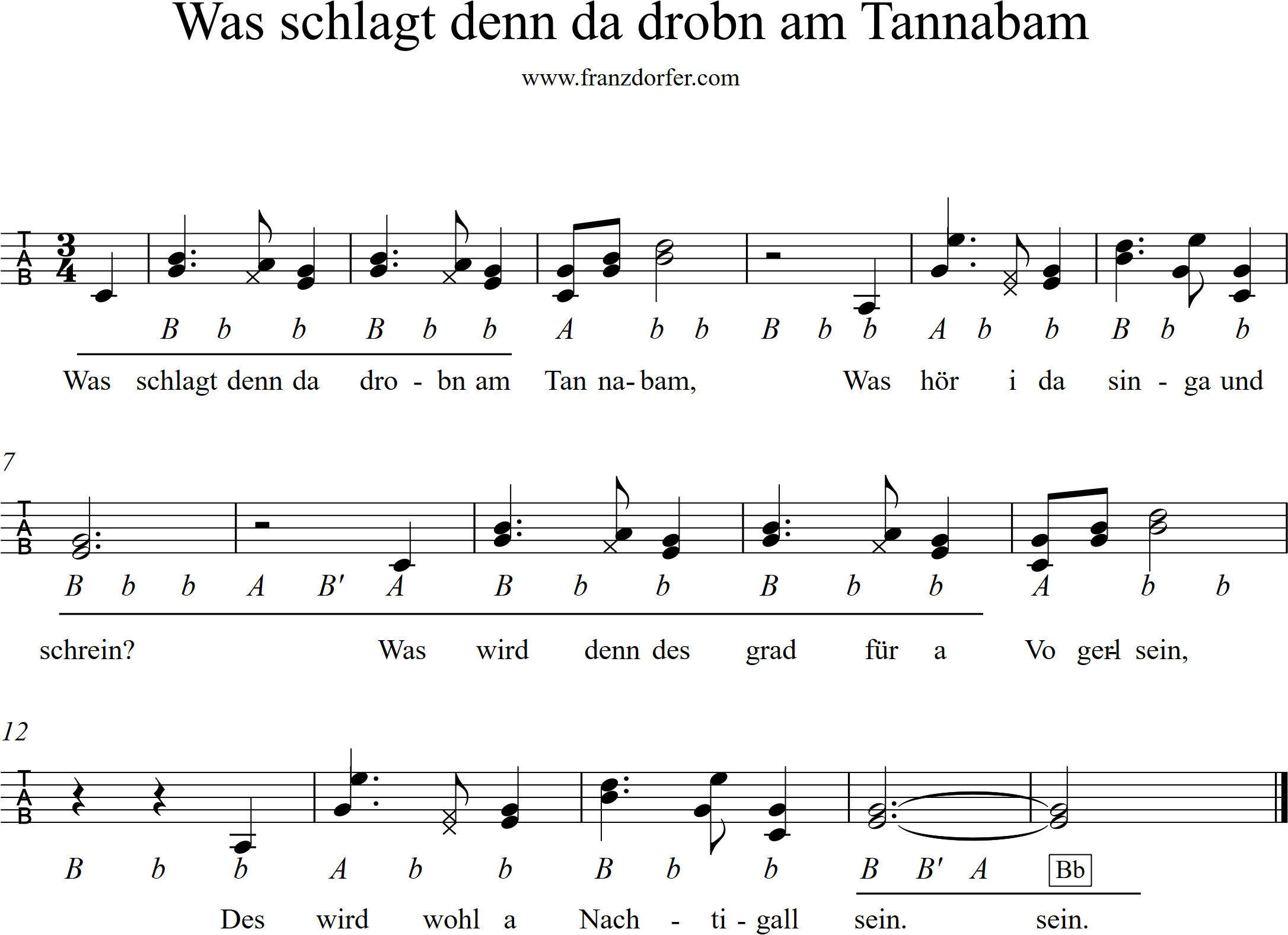 Was schlogt denn da drobn am Tannabam-griffschrift ziach lernen , was schlagt denn do drobn